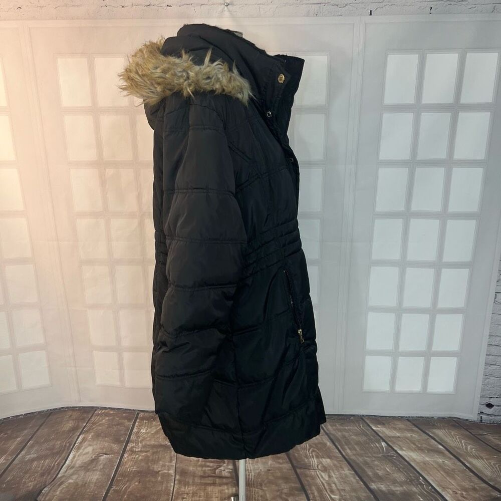 Laundry By Shelli Segal Black Detachable Faux Fur Hood Puffer Coat Size 2X - Picture 4 of 10